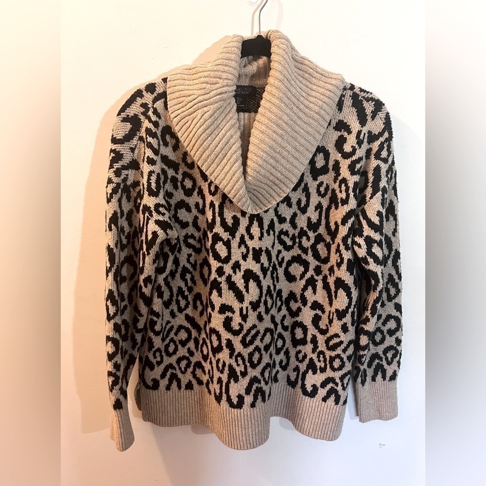 RACHEL Zoe Leopard Cowl Neck Sweater Tan And Black Size Small